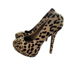 Steve Madden Pony Hair Studded Platform Heels - Womens Size 9.5 Animal Print